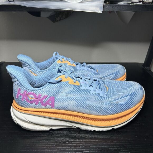 Hoka Clifton 9 Women’s Size 10.5 D Wide Blue Orange Running Shoes Sneakers